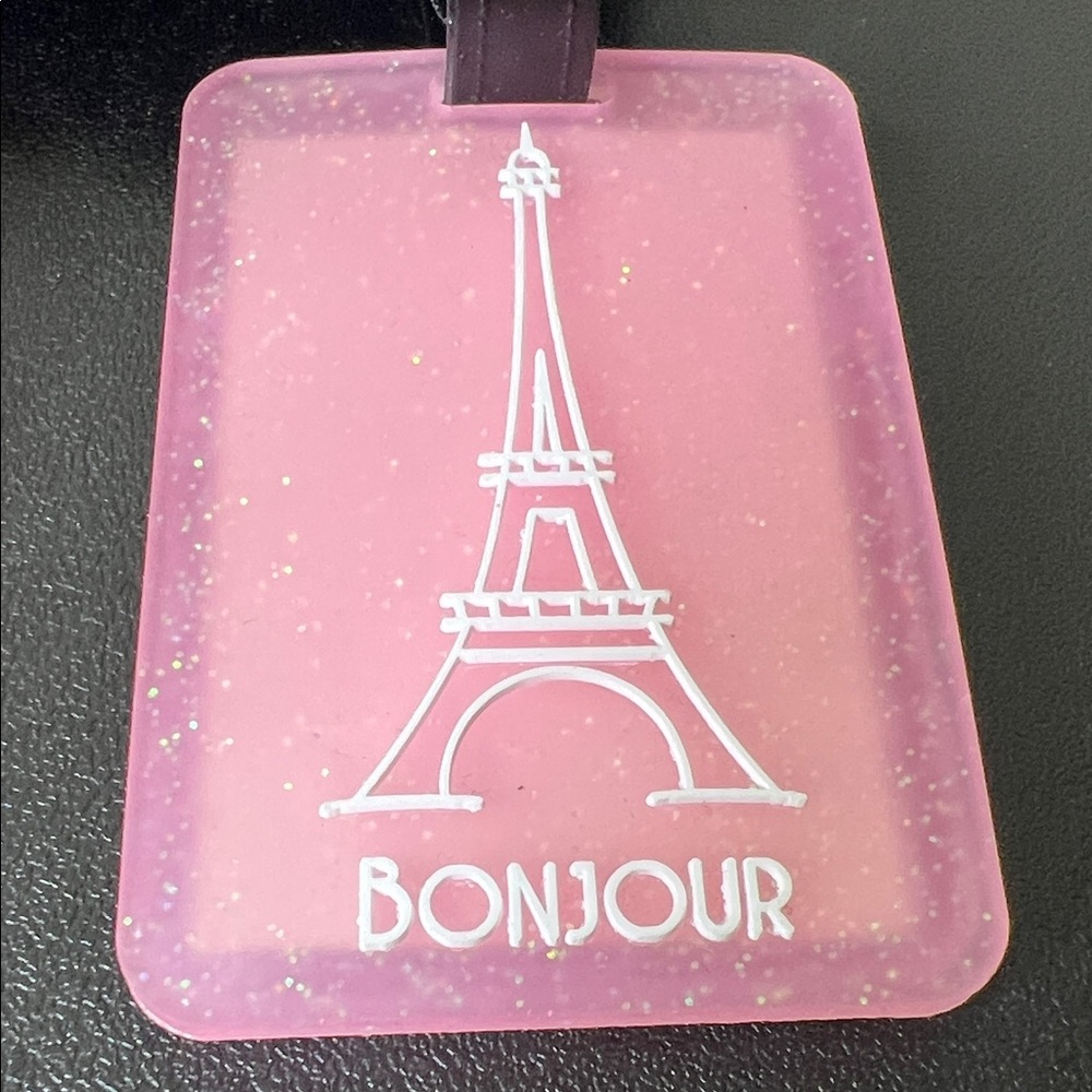 Elle | Glitter Pink Bonjour Luggage Tags - Picture 7 of 8